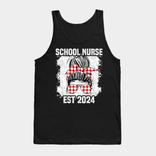 School Nurse Est 2024, Funny Messy Bun Nursing Tank Top